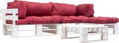 Decoways - 4-delige Loungeset pallet met rode kussens hout