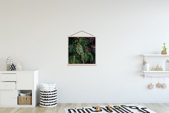 Support pour affiche avec affiche 40x40 cm - Affiche scolaire - Fond Monstera (plante à fromage) - Affiche textile - Lattes vierges