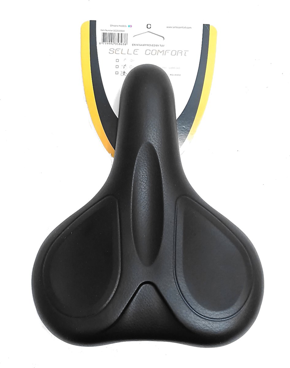 Selle Comfort zadel E-Bike Soft medium zwart met handvat, zonder strop (hangverpakking).