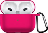 Airpods 3 Hoesje Case Siliconen Hoes Geschikt voor Apple AirPods 3 Case Hoesje Met Clip - Donker Roze