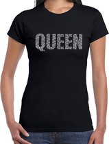 Glitter Queen t-shirt zwart met steentjes/ rhinestones voor dames - Glitter kleding/ foute party outfit XL