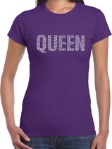 Glitter Queen t-shirt paars met steentjes/ rhinestones voor dames - Glitter kleding/ foute party outfit L