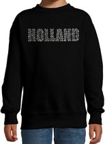 Glitter Holland sweater zwart met steentjes/rhinestones voor kinderen - Oranje fan shirts - Holland / Nederland supporter - EK/ WK trui / outfit 170/176