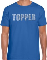 Glitter Topper t-shirt blauw met steentjes/ rhinestones voor heren - Glitter kleding/ foute party outfit 2XL