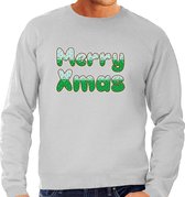 Merry xmas foute Kersttrui - grijs - heren - Kerstsweaters / Kerst outfit S