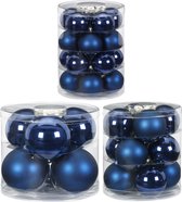 Kerstversiering glazen kerstballen donkerblauw 6-8-10 cm pakket van 38x stuks - Donkerblauwe kerstboom ballen