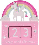 Kerst Blok Kalender - Eenhoorn/Unicorn - Leuk voor Kinderen - Blok Kalender Hout / Roze - 7cm