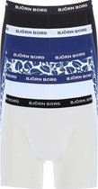 Björn Borg boxershorts Essential  (5-pack) - heren boxers normale lengte - zwart - wit - licht- en donkerblauw en blauwe balderen print -  Maat: M