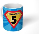 Mok - Koffiemok - Verjaardag - 5 Jaar - Superheld - Blauw - Mokken - 350 ML - Beker - Koffiemokken - Theemok