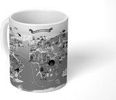 Mok - Wereldkaart - Kinderen - Symbool - zwart wit - 350 ML - Beker