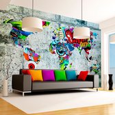 Zelfklevend fotobehang - Wereldkaart,Graffiti op betonnen muur, premium print