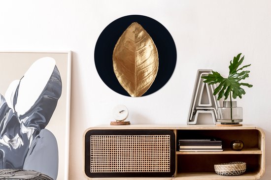 Gros plan d'une feuille d'or sur fond noir - 80x80 cm - peinture ronde - cercle de papier peint - cercle mural - cercle vivant - autocollant & découpe ronde