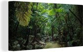 Canvas Schilderij Riviertje in tropische jungle - 40x20 cm - Wanddecoratie