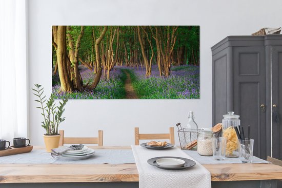 Toile Peinture Forêt - Chemin - Fleurs - 160x80 cm - Décoration murale