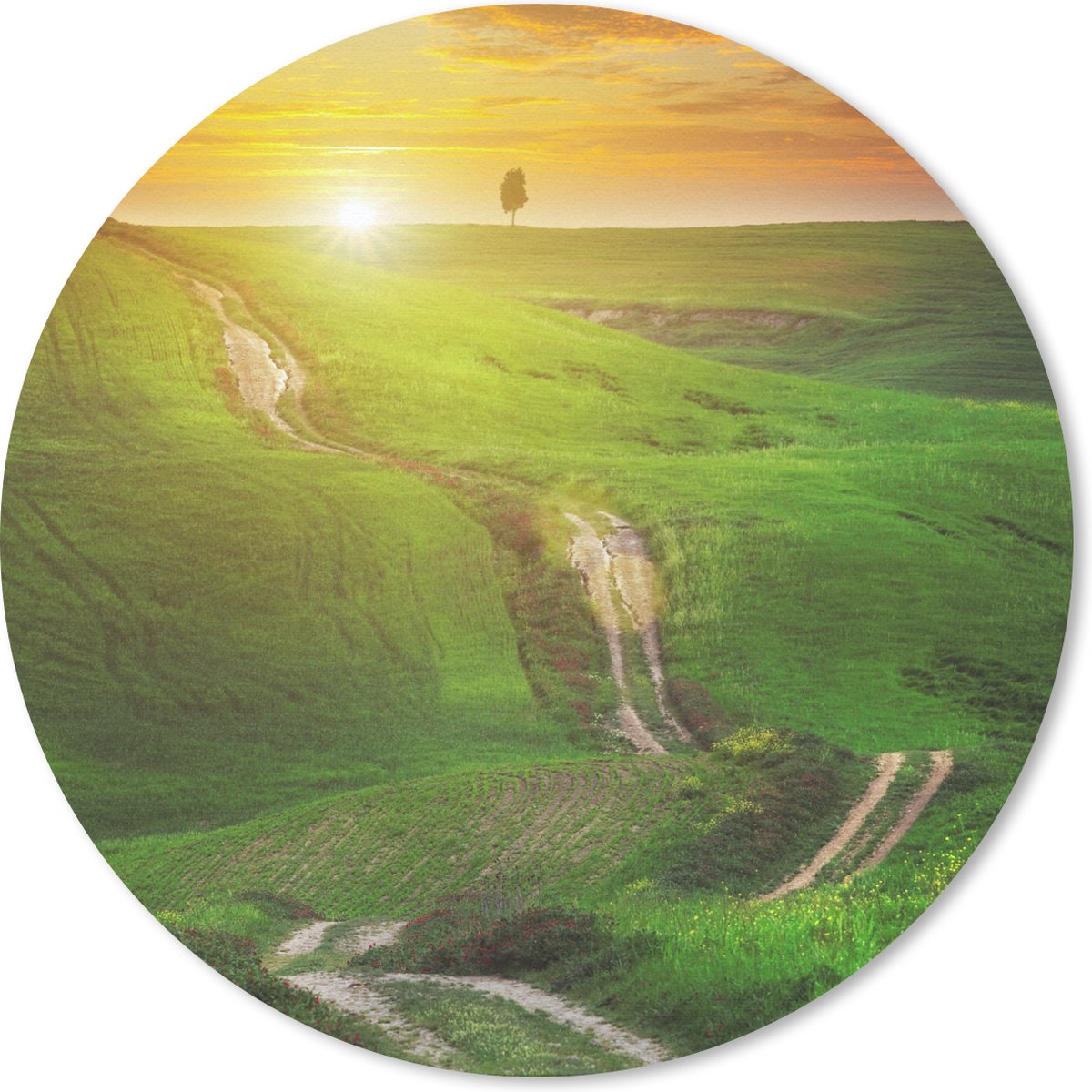Muismat rond 40x40 cm - Mousepad Toscane - Zon - Heuvels - Ronde muismatten