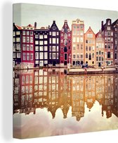 Canvas Schilderij Amsterdam - Huis - Reflectie - 90x90 cm - Wanddecoratie