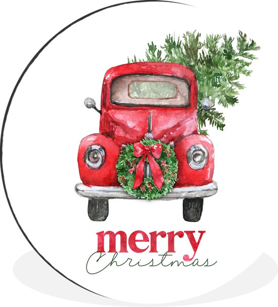 WallCircle - Wandcirkel - Muurcirkel - Kerst - Auto - Merry Christmas - Spreuken - Quotes - Aluminium - Dibond - ⌀ 60 cm - Binnen en Buiten