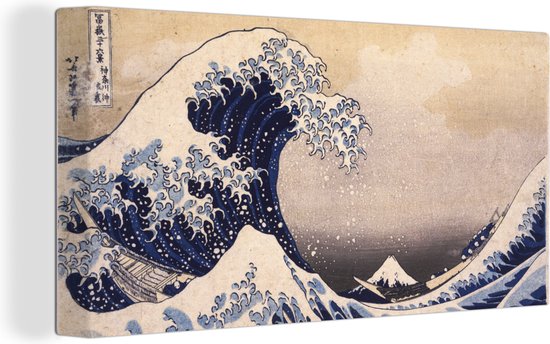 Poster La Grande Vague De Kanagawa De Hokusai - 100x70 Cm, Impression Premium 250g/m², Bord Blanc 3mm