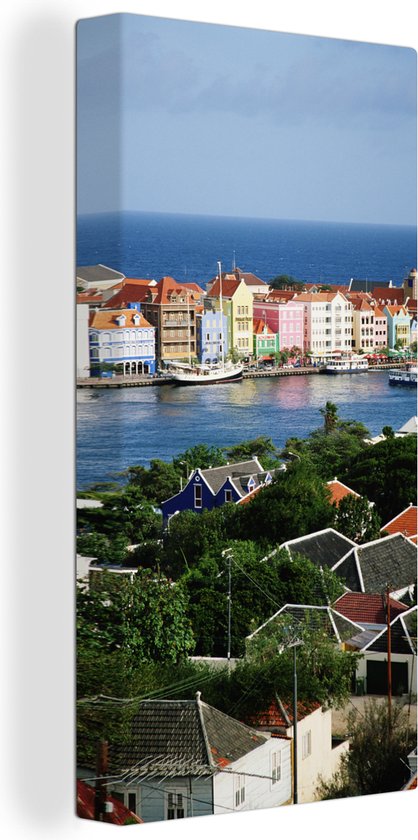 Canvas Schilderij Uitzicht op de huizen van Willemstad in Curaçao - 40x80 cm - Wanddecoratie