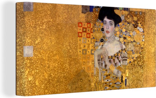 Canvas Schilderij Portret van Adèle Bloch-Bauer I - Schilderij van Gustav Klimt - 40x20 cm - Wanddecoratie