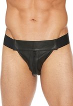 Striped Front With Zip Jock - Leather - Black/Black - S/M - Maat S/M