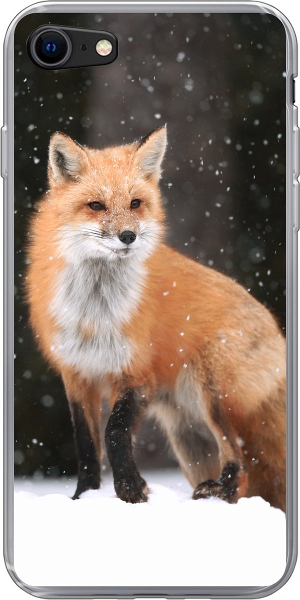 Telefoonhoesje Geschikt voor iPhone 8 hoesje - Vos - Sneeuw - Winter - Siliconen Telefoonhoesje Telefoonhoesje