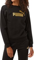 Puma Essentials+ Metallic Logo Crew Sweater Zwart/Goud Dames - Maat XS