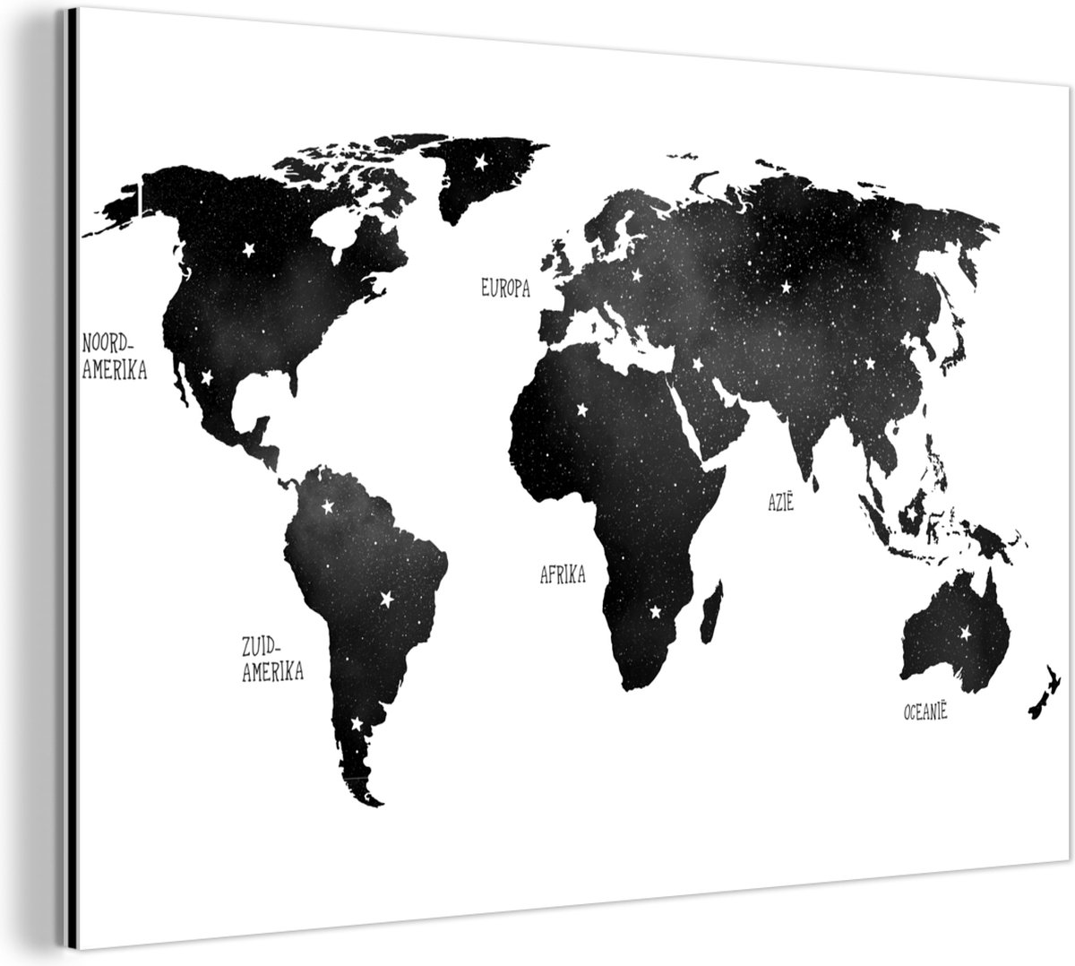 Afbeelding van product MuchoWow  Wanddecoratie Metaal - Aluminium Schilderij - Wereldkaart Galaxy - zwart wit - 60x40 cm