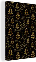 Canvas schilderij 120x180 cm - Wanddecoratie Kerstboom - Goud - Patroon - Muurdecoratie woonkamer - Slaapkamer decoratie - Kamer accessoires - Schilderijen - Kerstdecoratie voor Binnen - Kerstdecoratie Woonkamer - Kerstdecoratie in Huis