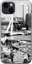 Geschikt voor iPhone 13 hoesje - Rotterdam - Skyline - Zwart - Wit - Siliconen Telefoonhoesje