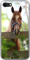 Geschikt voor iPhone 7 hoesje - Paard - Natuur - Hek - Siliconen Telefoonhoesje