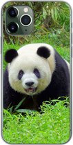 Geschikt voor iPhone 11 Pro hoesje - Panda - Gras - Dier - Siliconen Telefoonhoesje