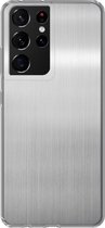 Geschikt voor Samsung Galaxy S21 Ultra hoesje - Metaal print - Zilver - Grijs - Siliconen Telefoonhoesje