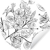 WallCircle - Muurstickers - Behangcirkel - Een zwart wit illustratie van een bloemdessin - 80x80 cm - Muurcirkel - Zelfklevend - Ronde Behangsticker