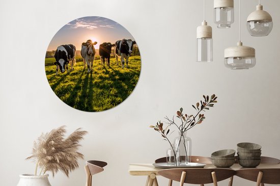 WallCircle - Stickers muraux - Cercle de papier peint - Vache - Herbe - Soleil - 100x100 cm - Cercle mural - Autocollant - Sticker papier peint rond XXL