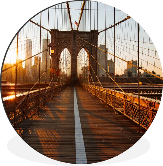 WallCircle - Wandcirkel - Muurcirkel - Brooklyn Bridge in New York tijdens zonsondergang - Aluminium - Dibond - ⌀ 30 cm - Binnen en Buiten