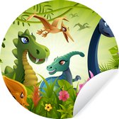 WallCircle - Muurstickers - Behangcirkel - Dinosaurus - Dieren - Jungle - Illustratie - Baby- Jongens - Meisjes - Kids - ⌀ 30 cm - Muurcirkel - Zelfklevend - Ronde Behangsticker