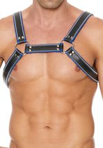 Shots - Ouch!  | Z Series Chest Bulldog Harness - Leather - Black/Blue - S/M