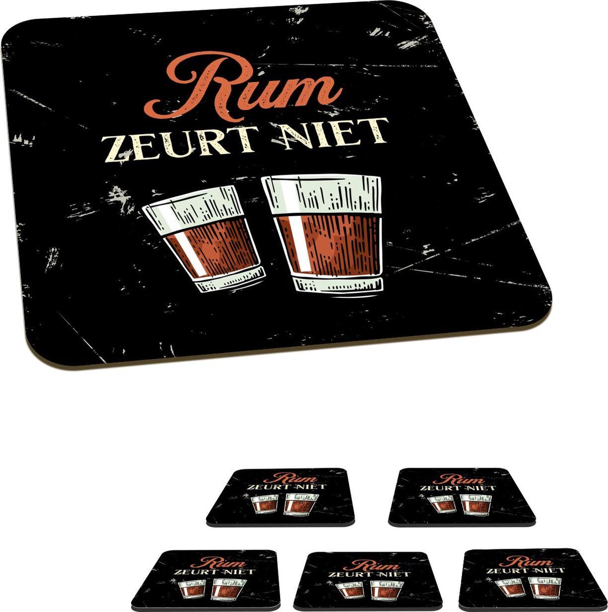 Onderzetters voor glazen - Rum - Glazen - Tekst - 10x10 cm - Glasonderzetters - 6 stuks