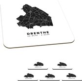 Onderzetters voor glazen - Drenthe - Plattegrond - Nederland - 10x10 cm - Glasonderzetters - 6 stuks