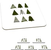 Onderzetters voor glazen - Kerstbomen - Wit - Patronen - 10x10 cm - Glasonderzetters - 6 stuks