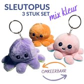 Octopus - Sleutopus - mood knuffel sleutelhanger - pluche - SET van 3 kleine sleutopussen - mix kleuren