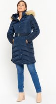 LOLALIZA Halflange jas met capuchon - Marine Blauw - Maat 38