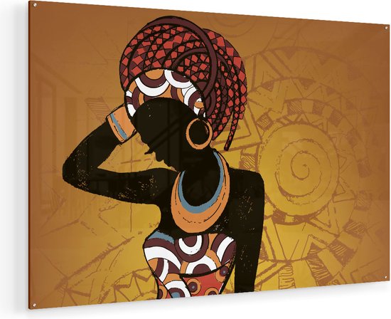 Artaza Glasschilderij - Getekende Afrikaanse Vrouw - Abstract - 135x90 - Groot - Plexiglas Schilderij - Foto op Glas