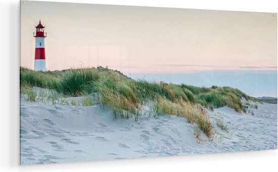 Peinture sur verre Artaza - Plage et dunes avec un phare - 140 x 70 - Groot - Peinture sur plexiglas - Photo sur Glas