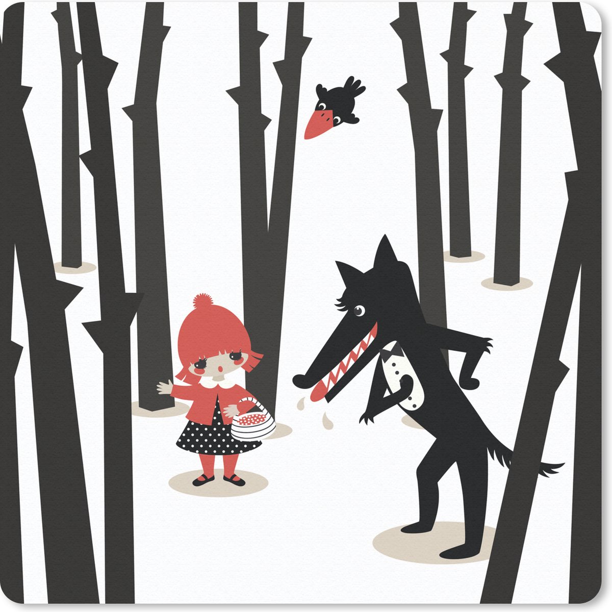 Muismat 30x30 cm - Mousepad Roodkapje - Wolf - Bos - Muismatten