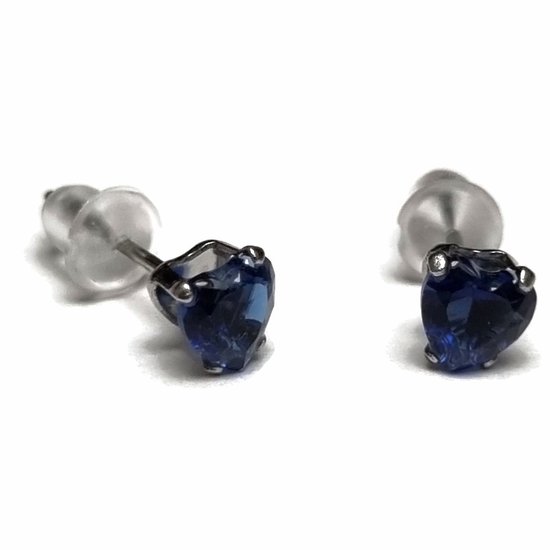 Aramat jewels ® - Zirkonia zweerknopjes hartje 5mm oorbellen donker blauw chirurgisch staal