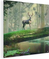 Artaza Glasschilderij - Hert In Het Bos Op Een Boom - 60x60 - Plexiglas Schilderij - Foto op Glas
