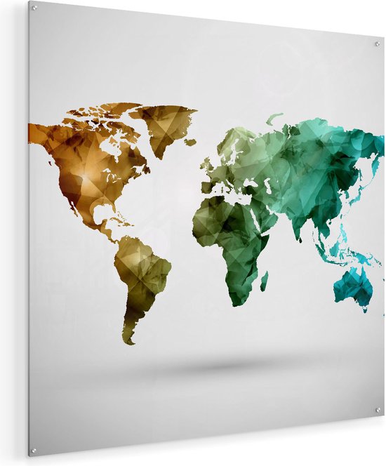 Artaza Glasschilderij - Kleurrijke Wereldkaart - Abstract - 90x90 - Groot - Plexiglas Schilderij - Foto op Glas