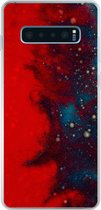 Geschikt voor Samsung Galaxy S10 Plus hoesje - Inkt - abstract - Rood - Blauw - Siliconen Telefoonhoesje